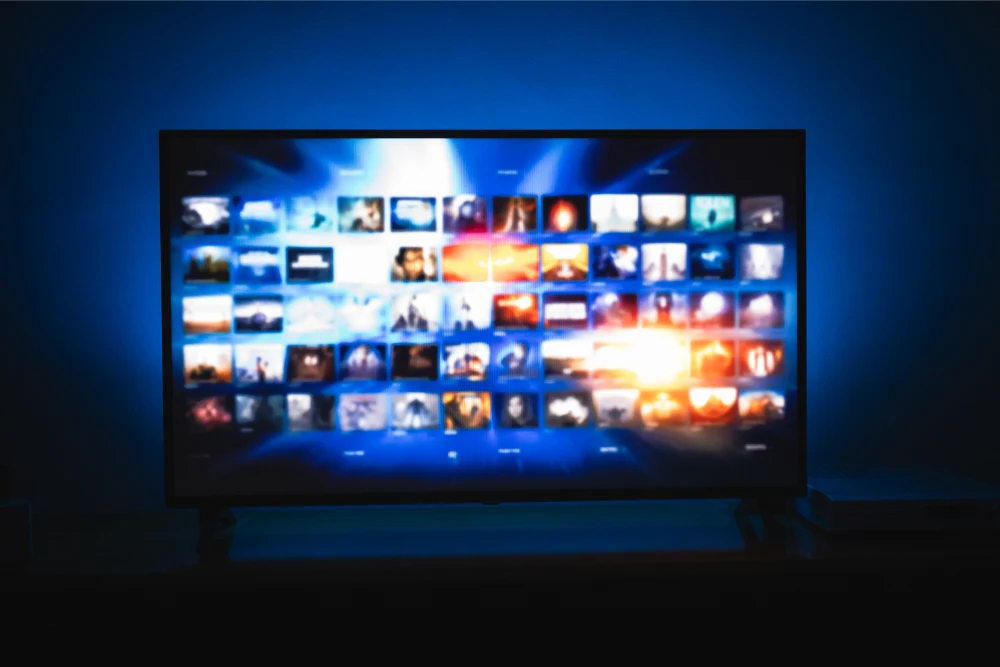 close up shot of a TV using our 12 months IPTV Subscription